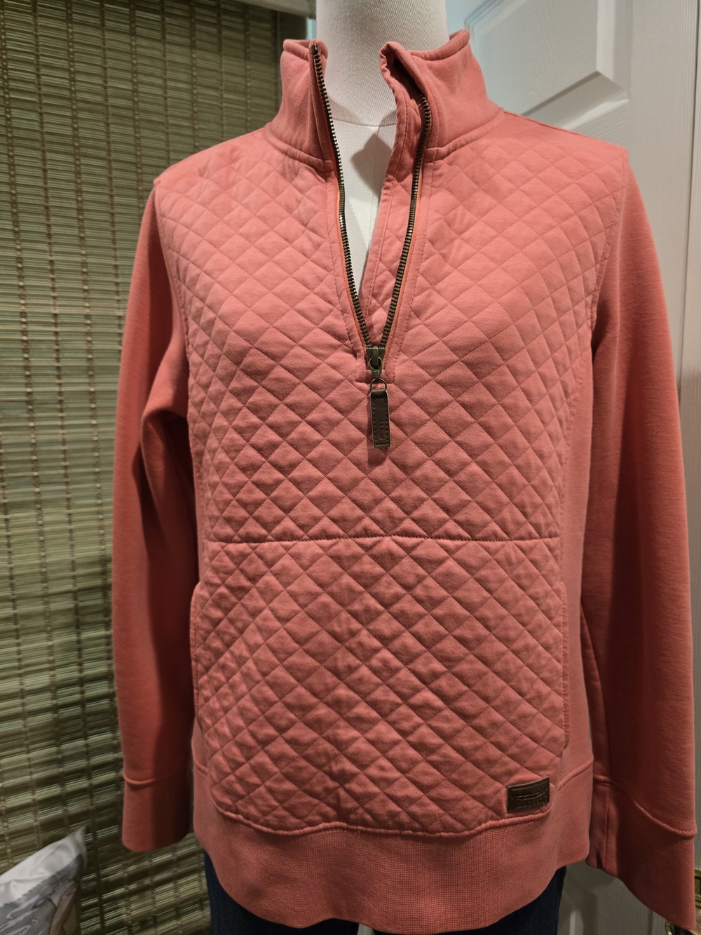 L.L. Bean Quilted Half-Zip Pullover in Coral-Pink
